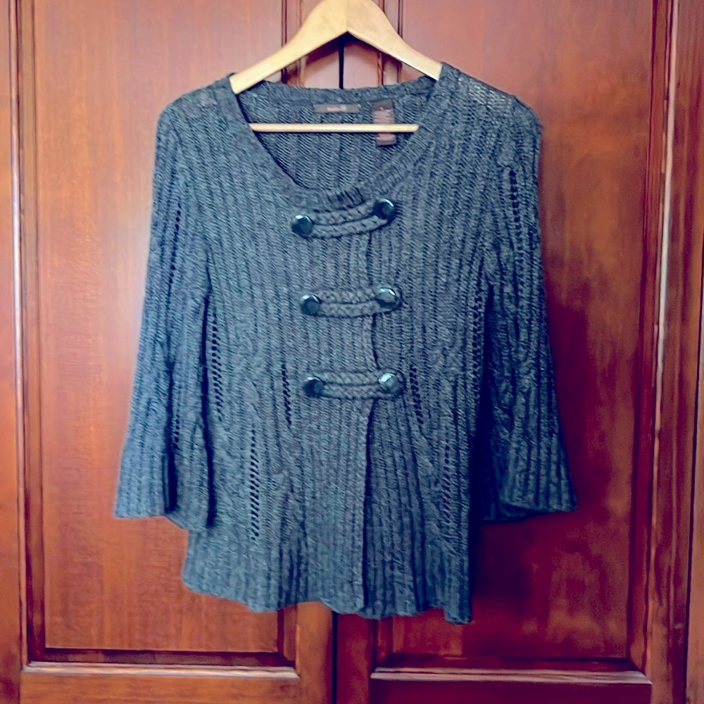 Heather Cableknit button up sweater Grey small